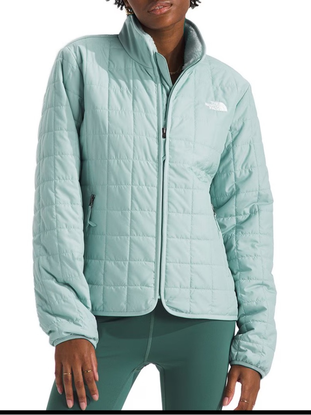 The North Face Light Mint Quilted Puffer Jacket with Sherpa Collar Sz.S New - Picture 9 of 11